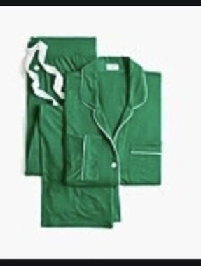 J. Crew Emerald Green Pajama Set with White Piping